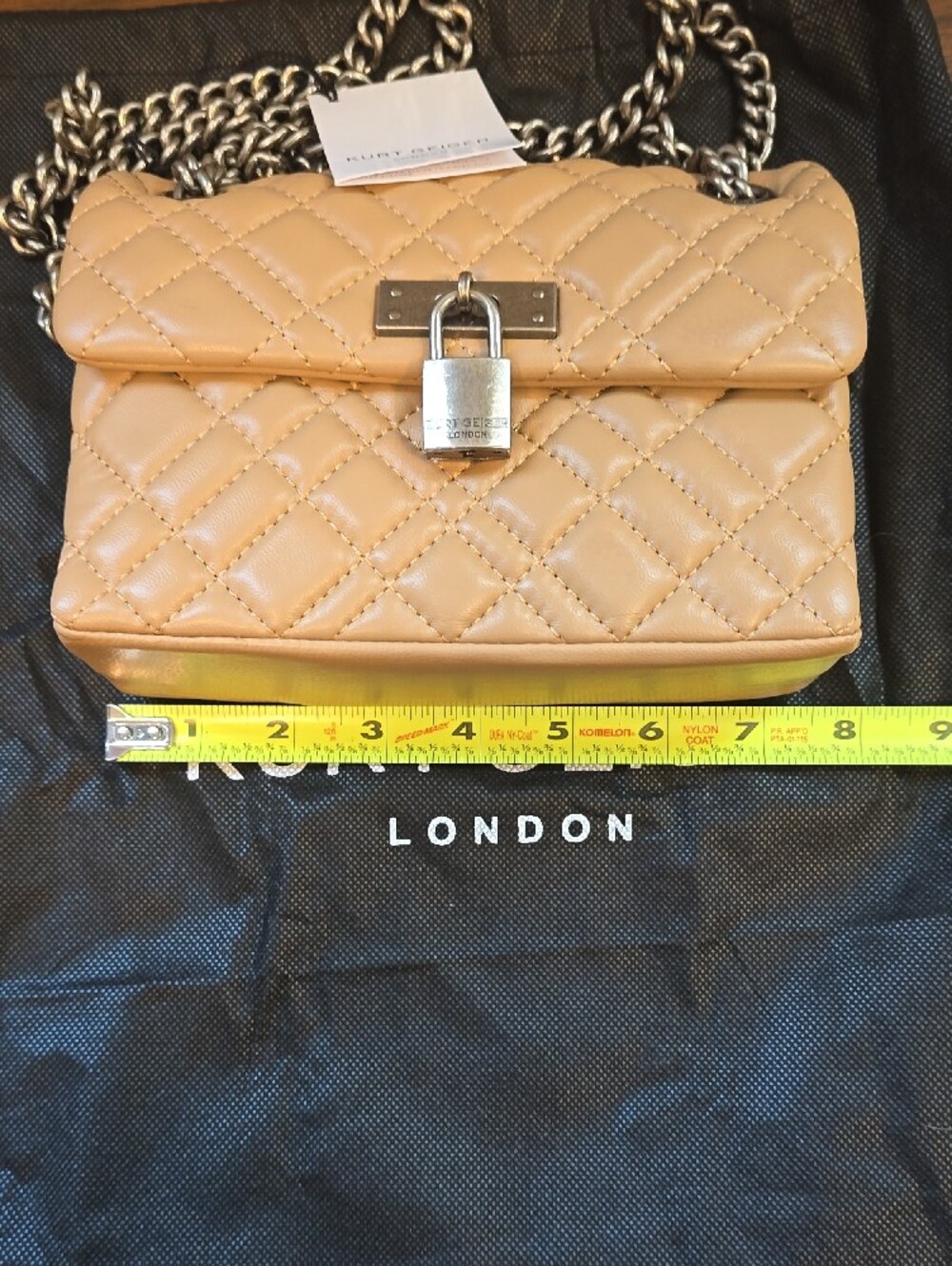 Kurt Geiger Quilted Camel Crossbody Bag with Silver Chain - Picture 7 of 12